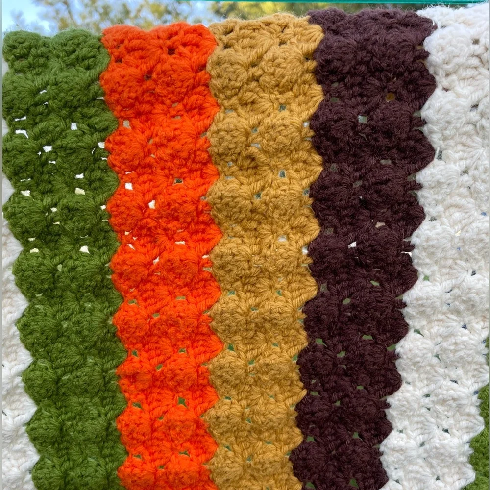 Vintage 70s/80s Knit Crocheted Afghan Throw Blanket